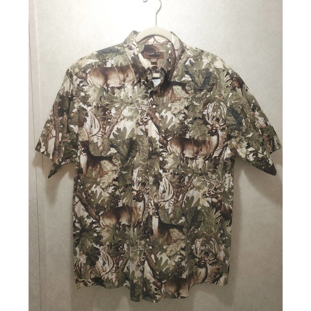 Morgan Creek Outfitters Men's L Deer Camo Print Short Sleeve Button Down Shirt